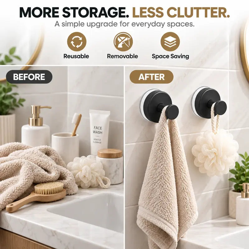 2 Pcs No Drilling Suction Cup Hooks with Replaceable Core 🪝