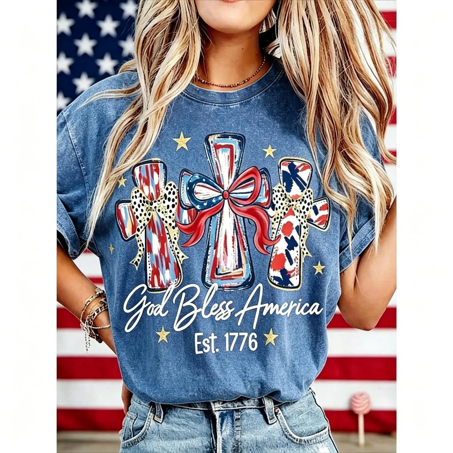 ⭐ God Bless America Women T-Shirt - Vintage 250th Anniversary USA Gift Tee🎆