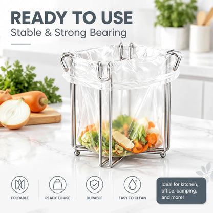 Easy to Disposal, Just Hook the Trash Bag, Foldable 304 Stainless Steel Trash Bag Holder🗑️