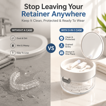 ✨ Portable 3-in-1 Retainer Cleaner Case | Clean, Drain, Dry & Store Aligners, Mouth Guards and Dentures in One Compact Organizer