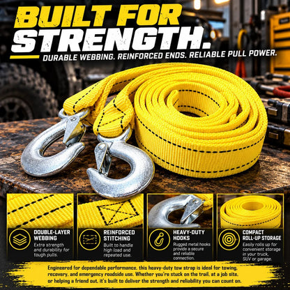 Heavy-Duty Recovery Tow Strap with Hooks – Strong Towing Rope for Trucks, SUVs & Off-Road Vehicles