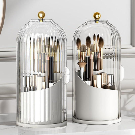 360° Rotating Toothbrush Holder with Cover - Clear Compact Vanity Organizer