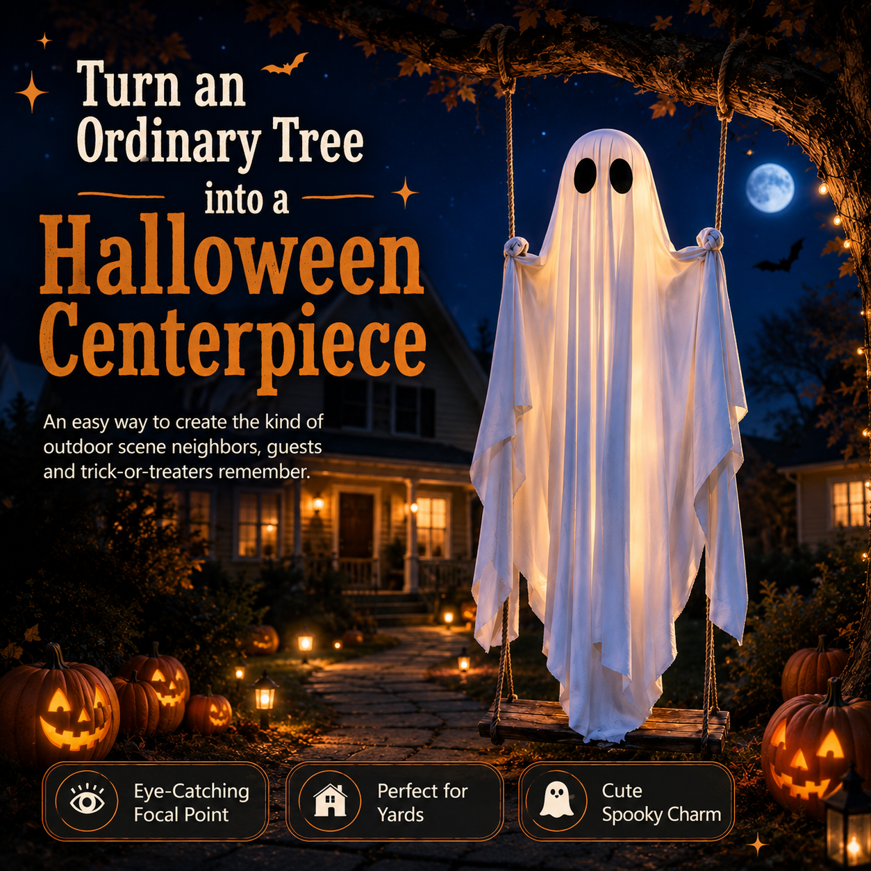 Haunted Swinging Ghost Halloween Yard Decoration – Hanging Outdoor Decor
