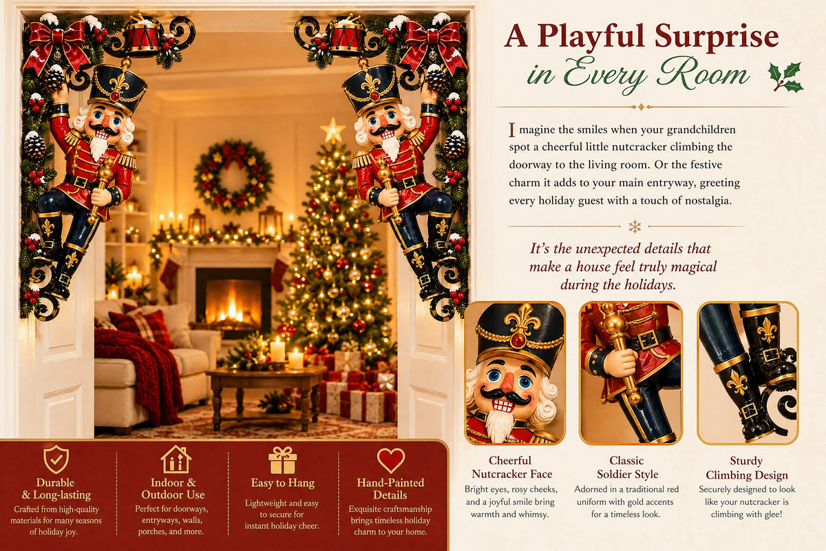 look whos climbing your doorway christmas nutcracker corner decor landing 05