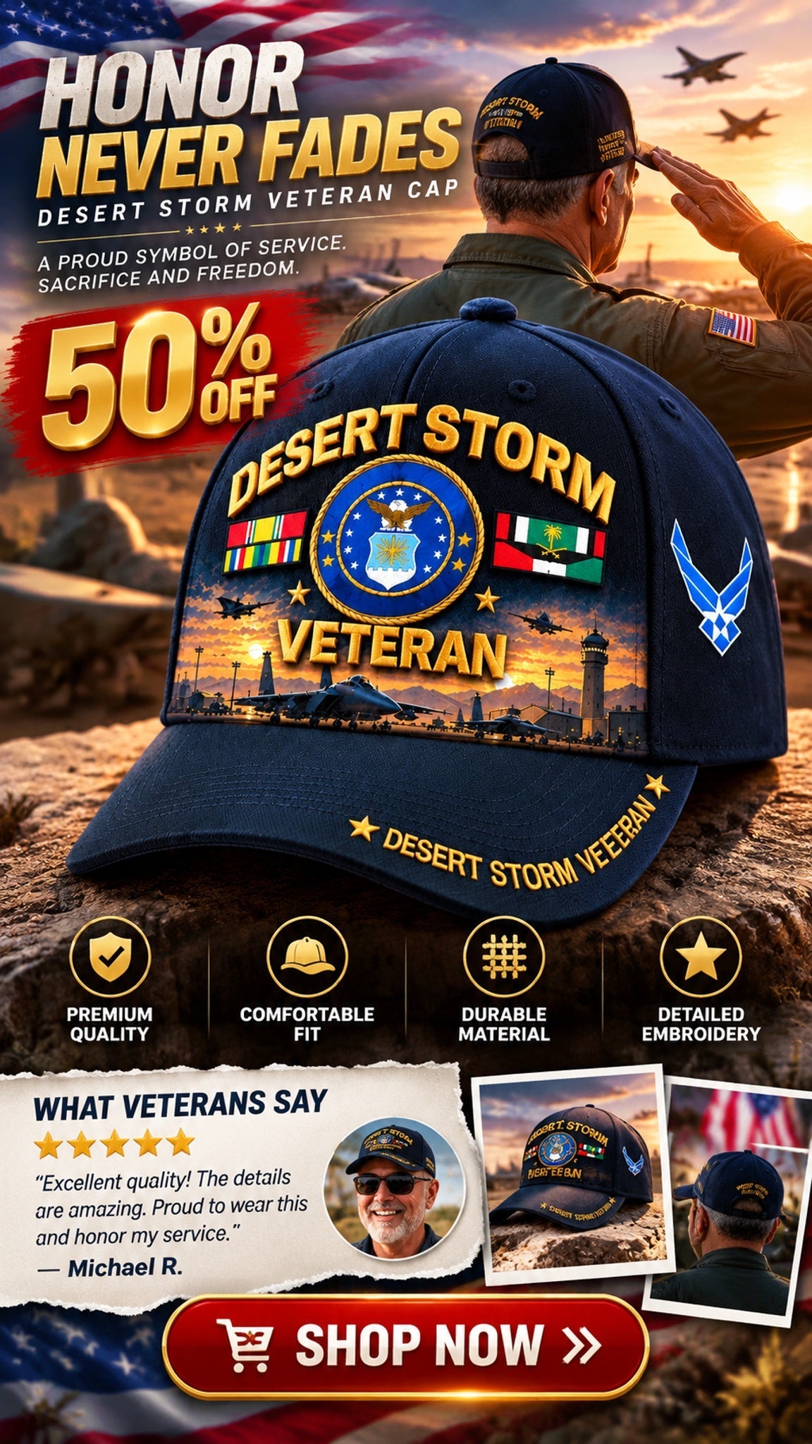 desert storm veteran cap your service your pride 1991 2026 35th anniversary landing 02