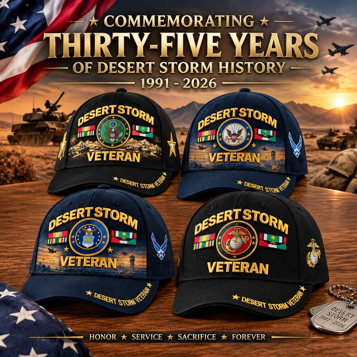 desert storm veteran cap your service your pride 1991 2026 35th anniversary landing 09