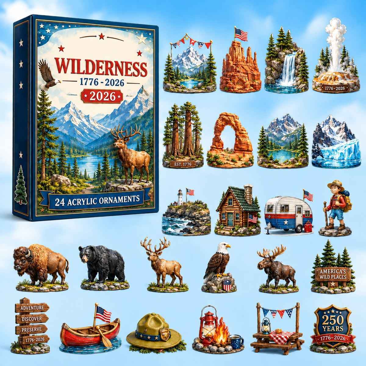 250 Years of American Wilderness Blind Box | 24Pcs Acrylic Ornaments Advent Calendar
