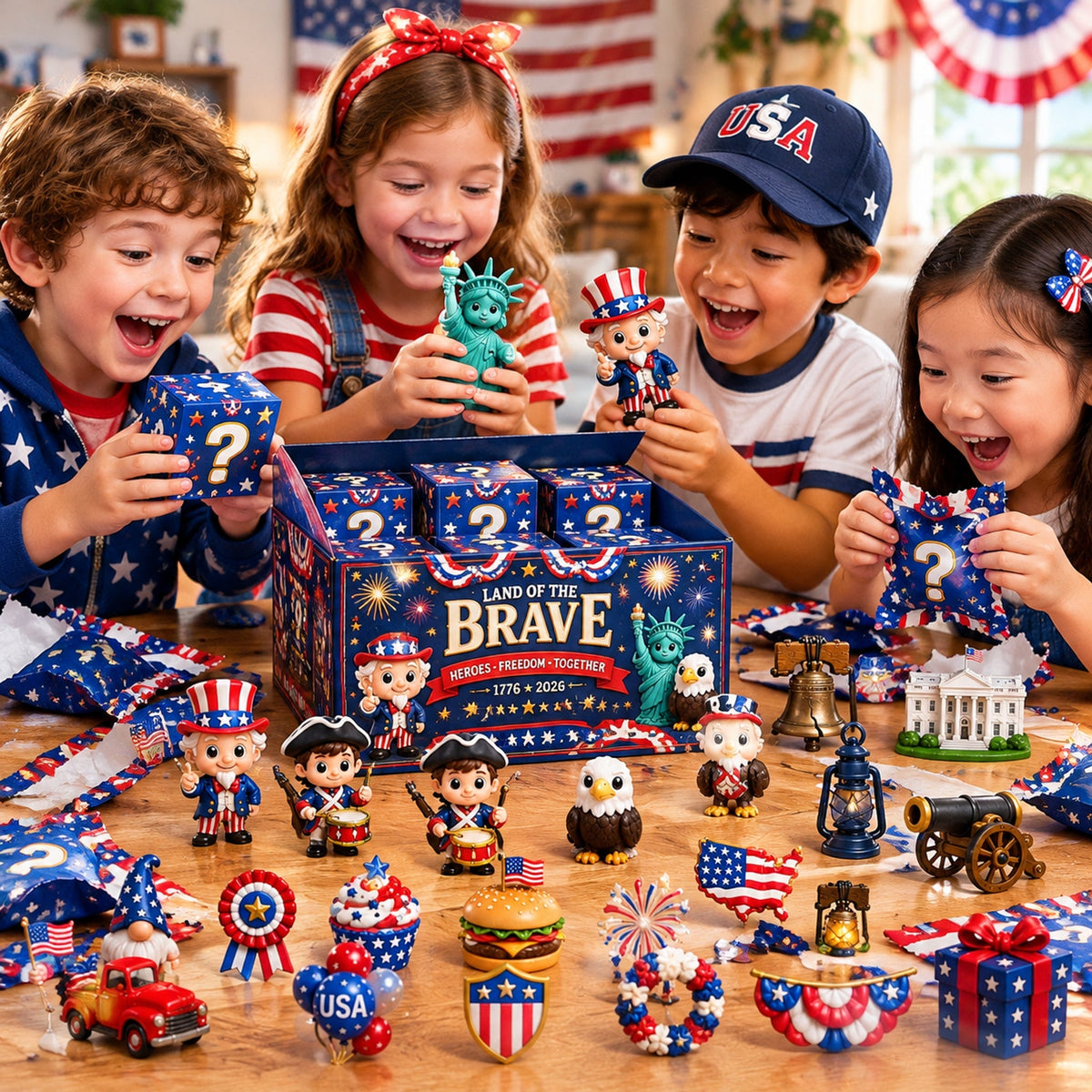 250 Years of American Spirit Acrylic Ornaments Advent Calendar, 24Pcs Patriotic Hanging Decor Gift Box