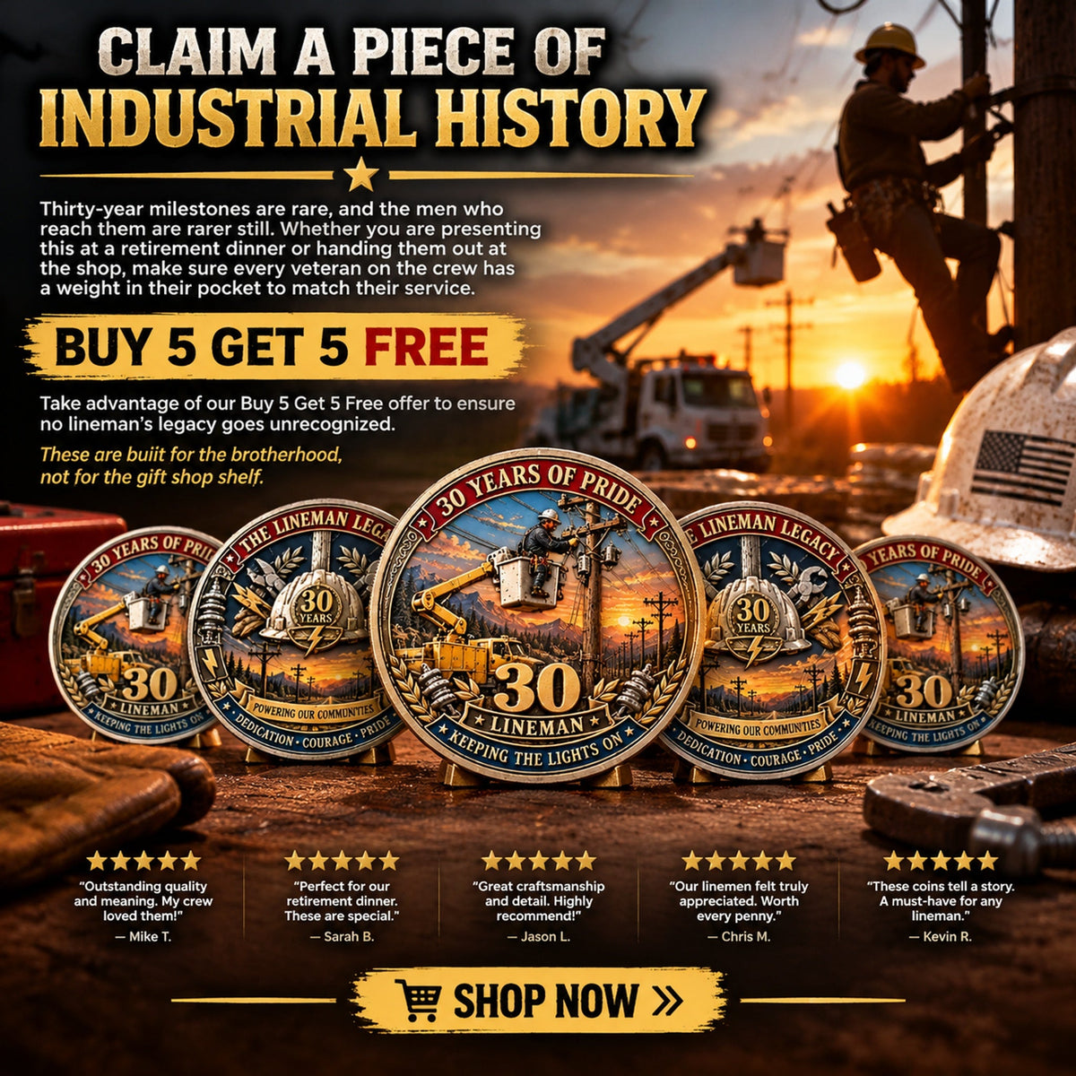 lineman 30 years of pride commemorative challenge coin landing 09