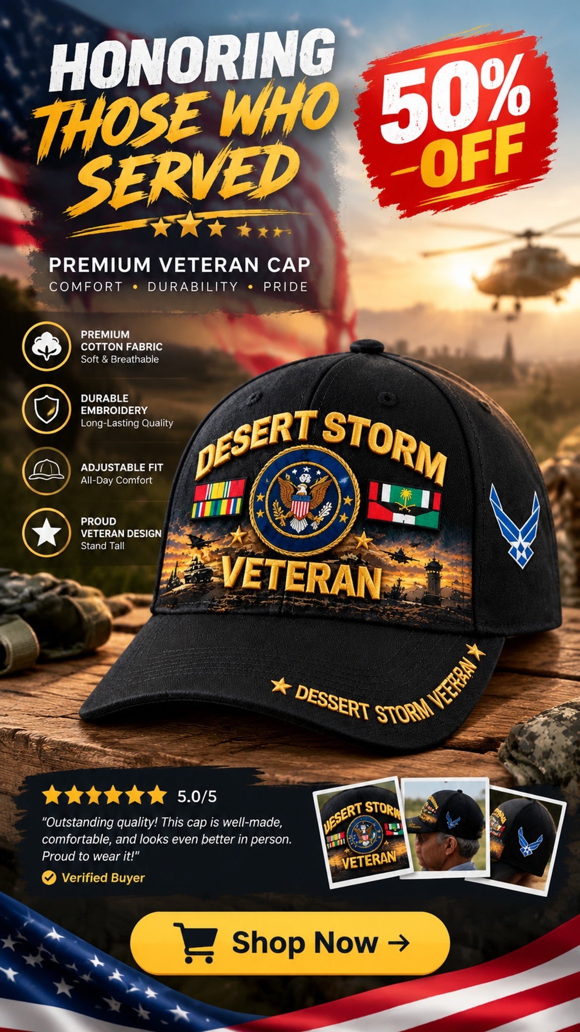 desert storm veteran cap your service your pride 1991 2026 35th anniversary landing 03