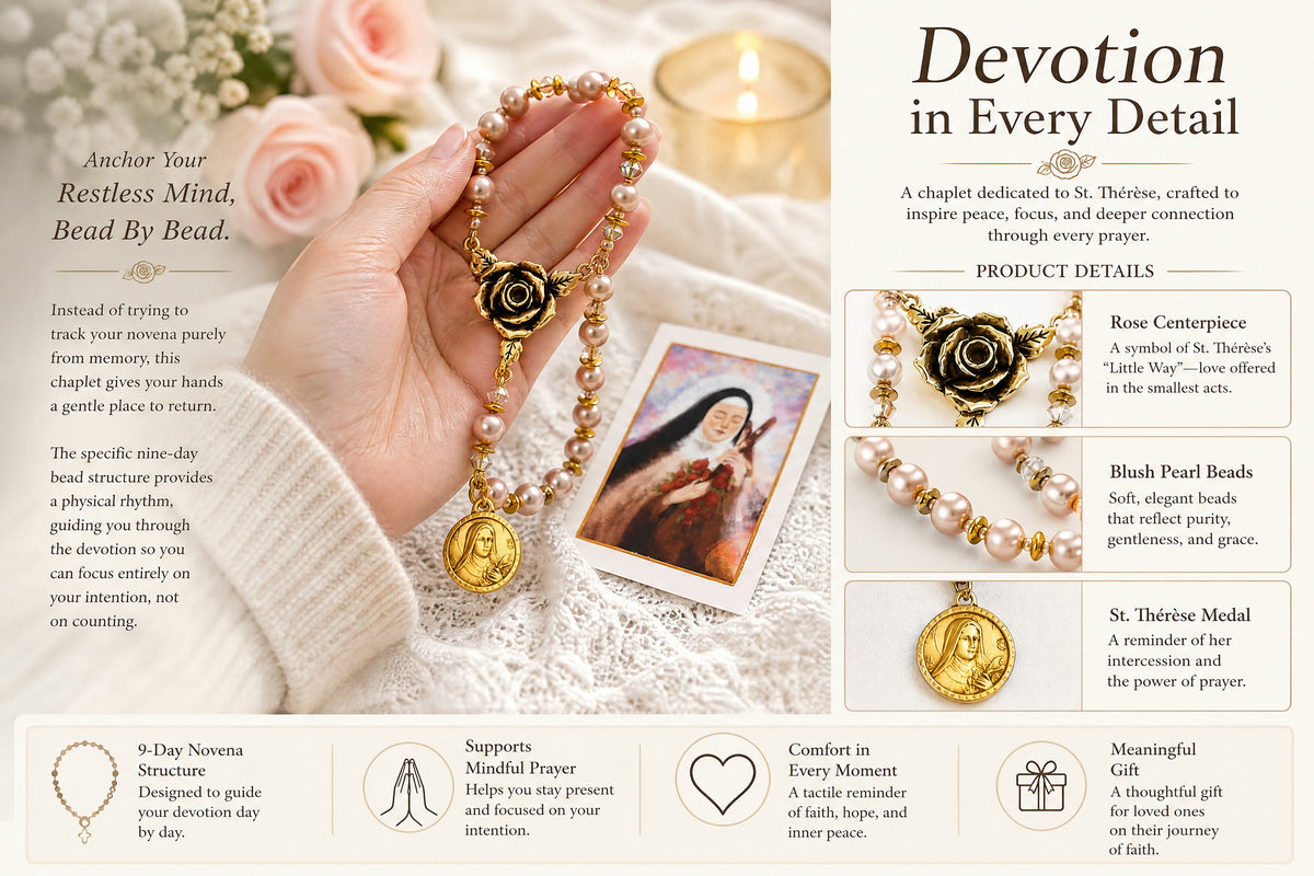st therese little flower rose novena chaplet blush pearl prayer beads landing 05