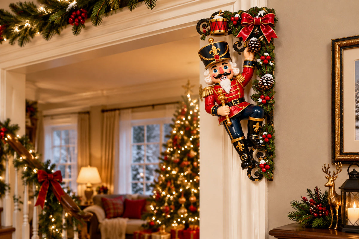 look whos climbing your doorway christmas nutcracker corner decor landing 04