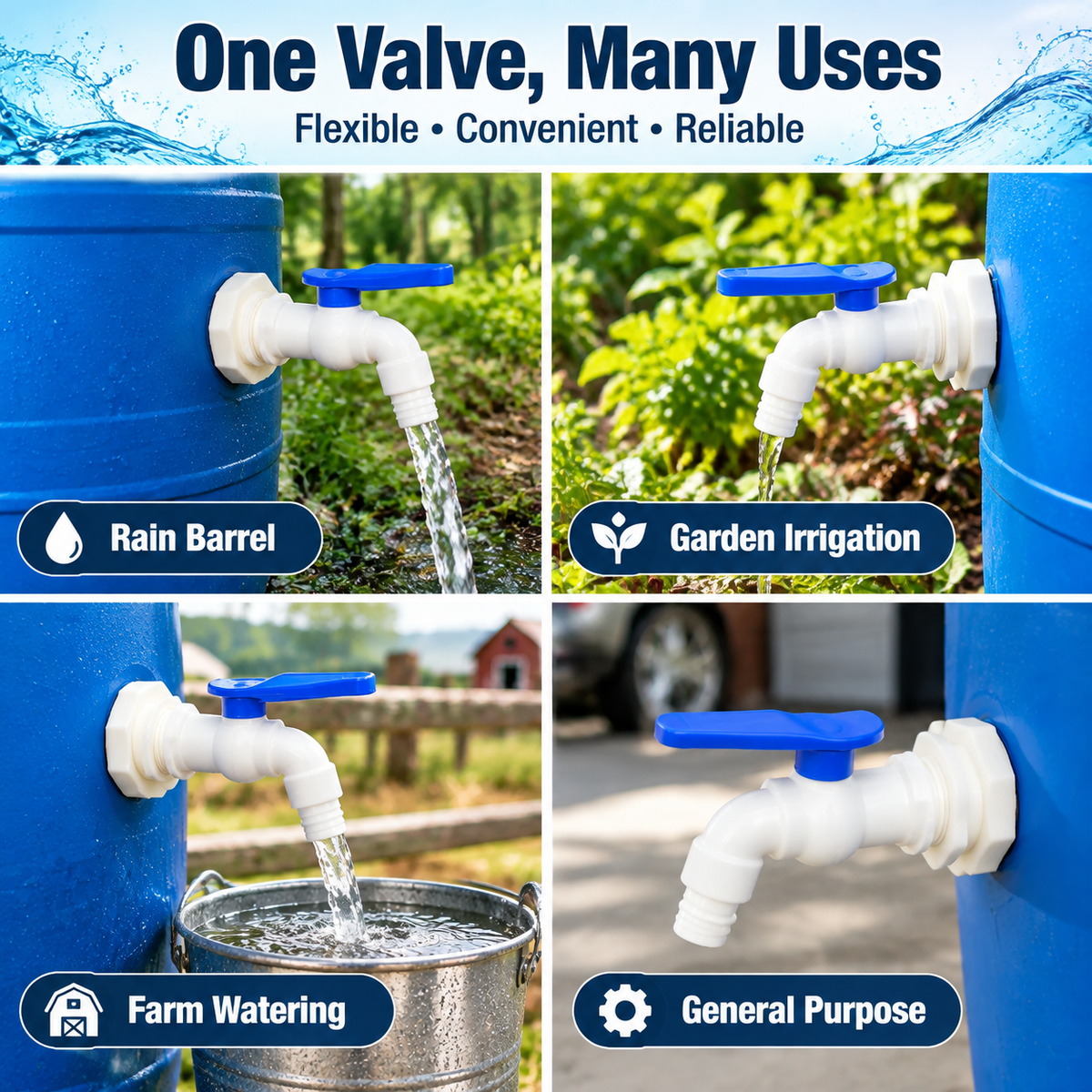 2Pcs Rain Barrel Faucet Kit with Hole Saw and 1/2" PVC Bulkhead Fitting