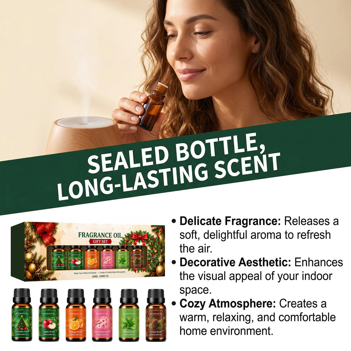 🎄Christmas Fragrance Essential Oil Gift Set 🎁6‑Scent Collection Home Aroma Gift Idea