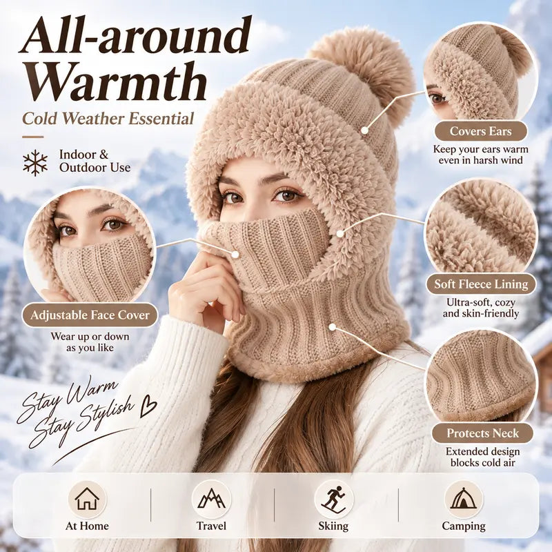 girls 3 in 1 fleece winter balaclava keep warm face covers mask with hat landing 05