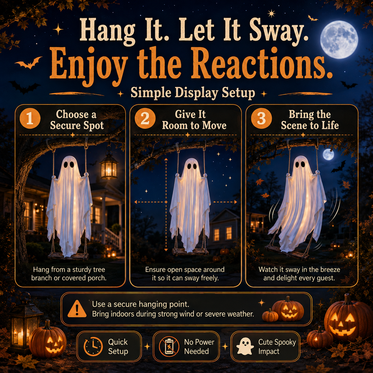 Haunted Swinging Ghost Halloween Yard Decoration – Hanging Outdoor Decor