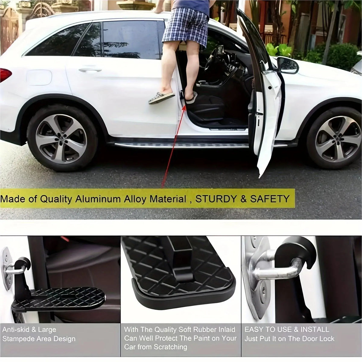 Car Door Step with Safety Hammer, Automotive Compact Anti-Slip Roof Latch Hook Ladder 🚗