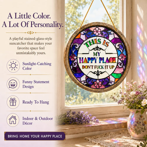 🔥 LAST DAY 49% OFF – 🌈Happy Place Hanging Suncatcher | Sunlight-Catching Quote Decor for Windows, Porches, Patios & Gifts ✨