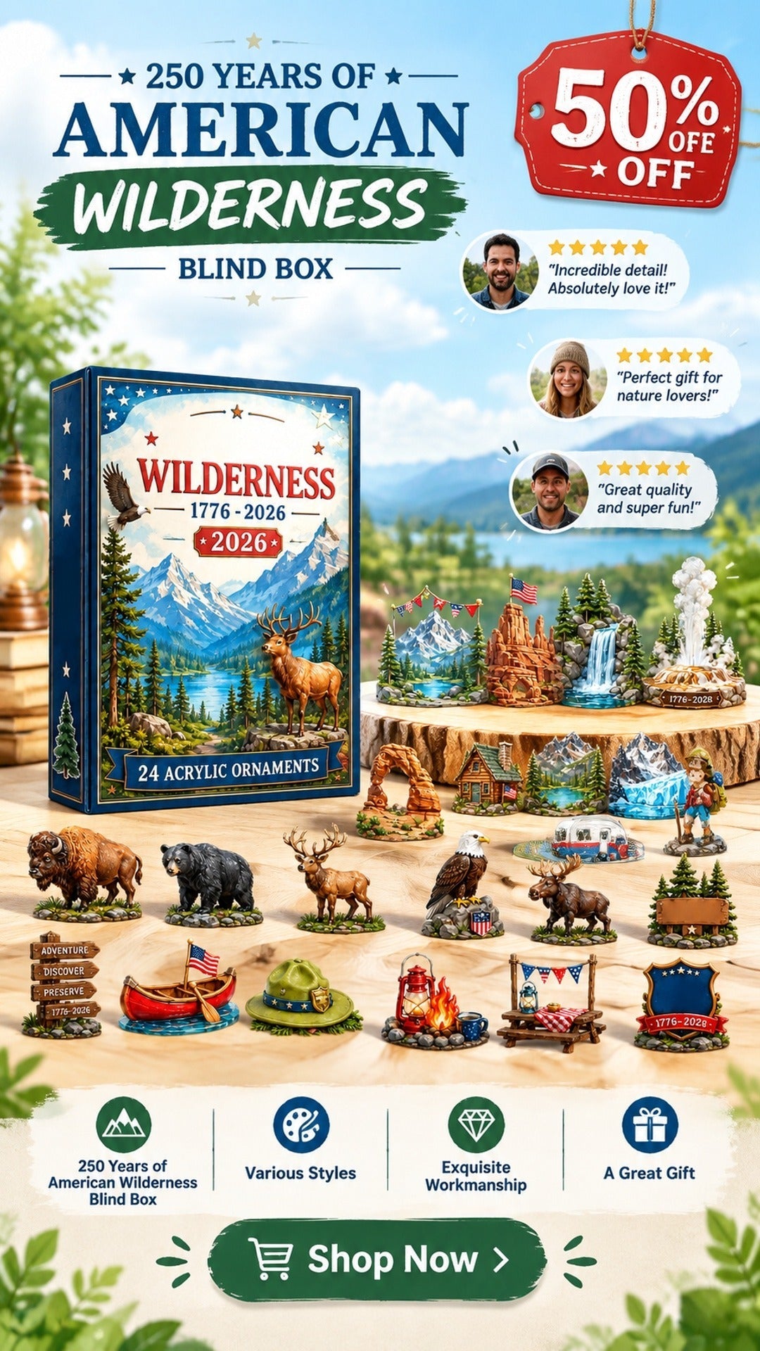 250 years of american wilderness blind box 24pcs acrylic ornaments advent calendar landing 02