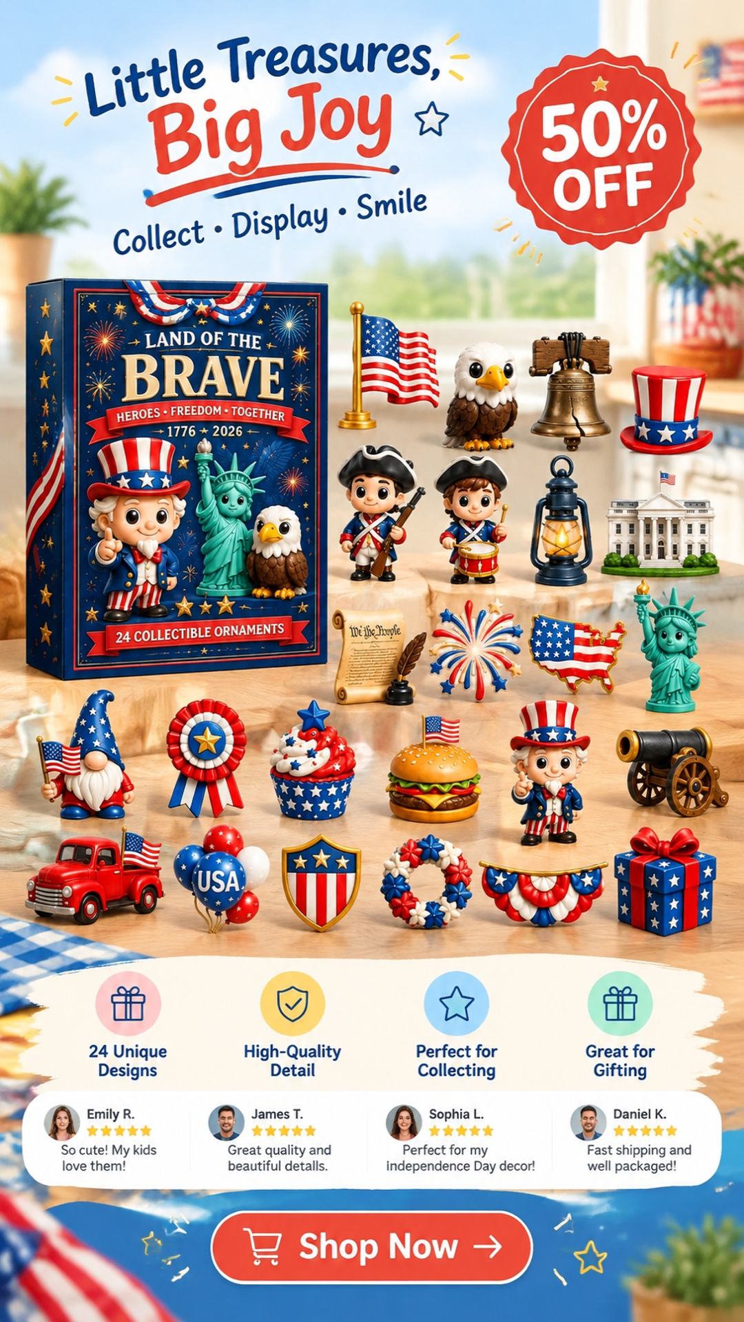 250 years of american spirit acrylic ornaments advent calendar 24pcs patriotic hanging decor gift box landing 02
