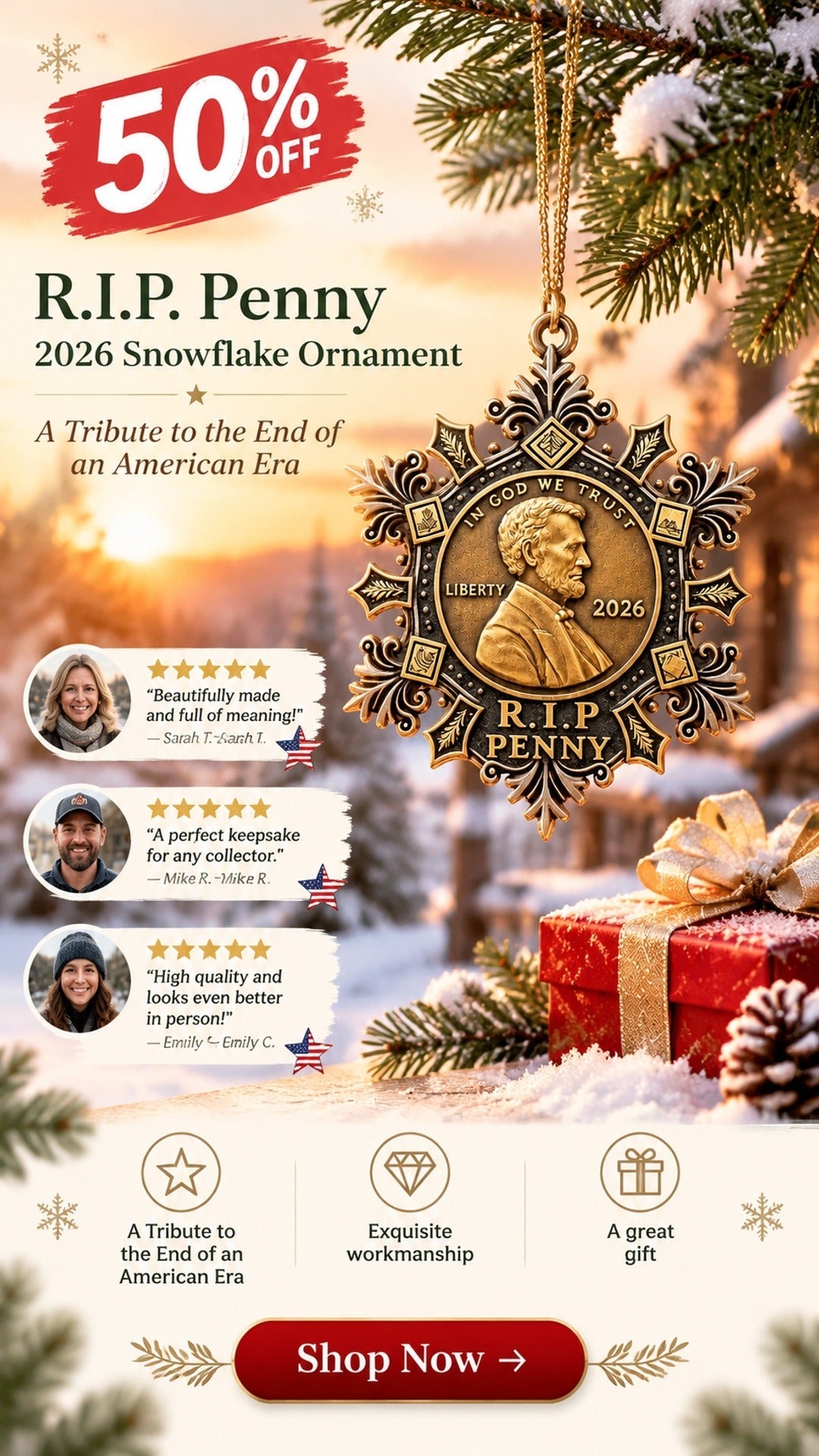 r i p penny 2026 snowflake ornament a tribute to the end of an american era landing 02