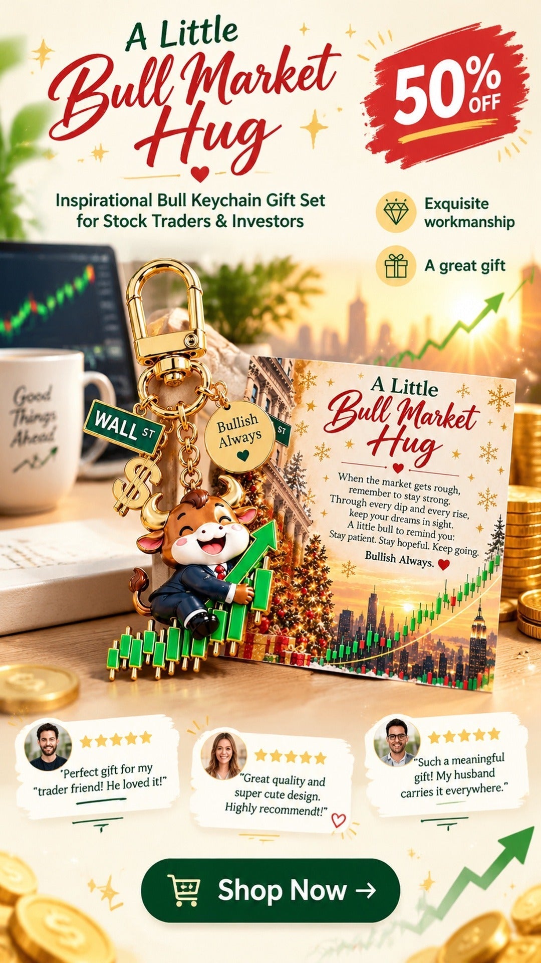 a little bull market hug inspirational bull keychain gift set for stock traders investors landing 02