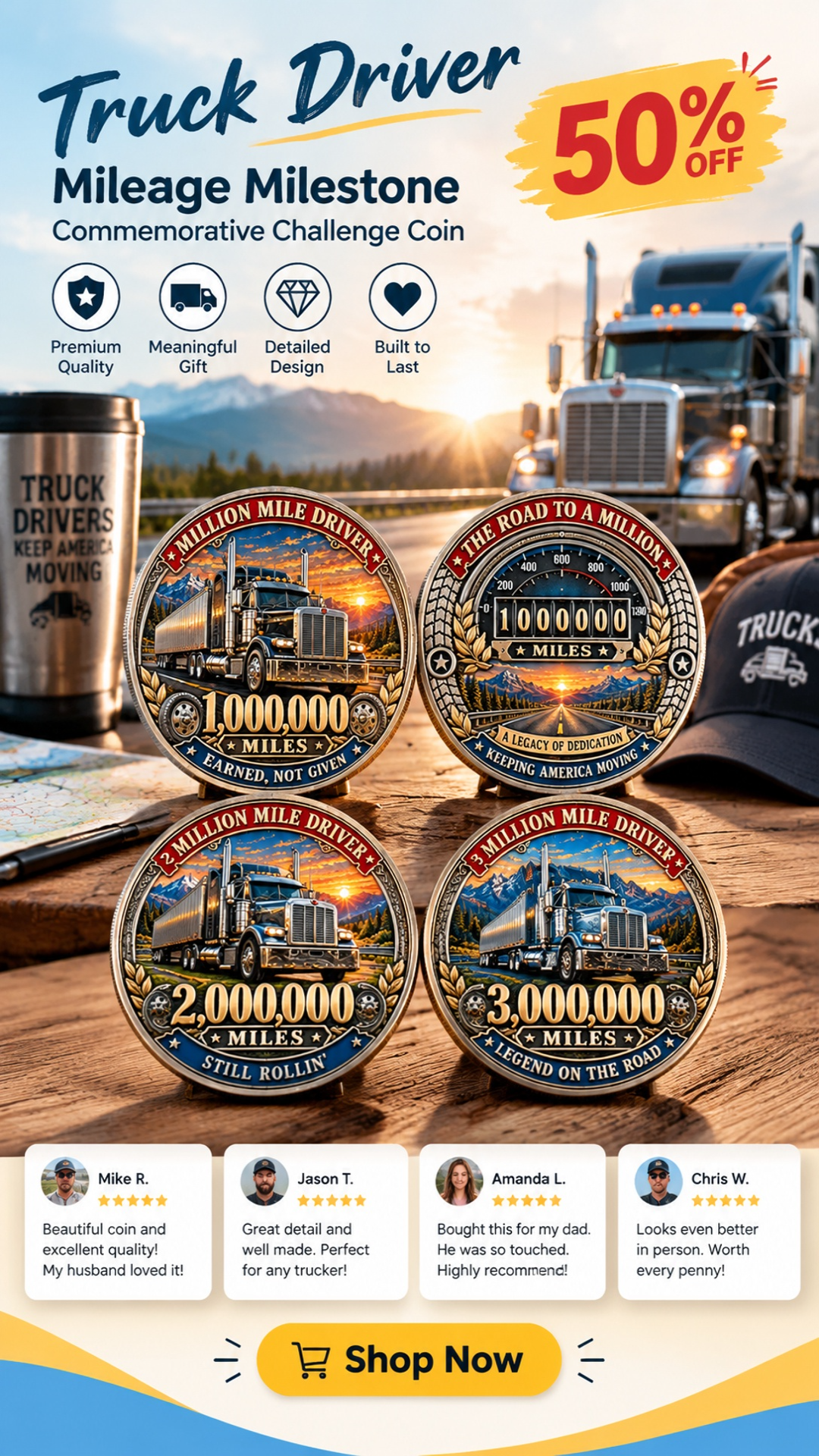 truck driver mileage milestone commemorative challenge coin collection landing 02