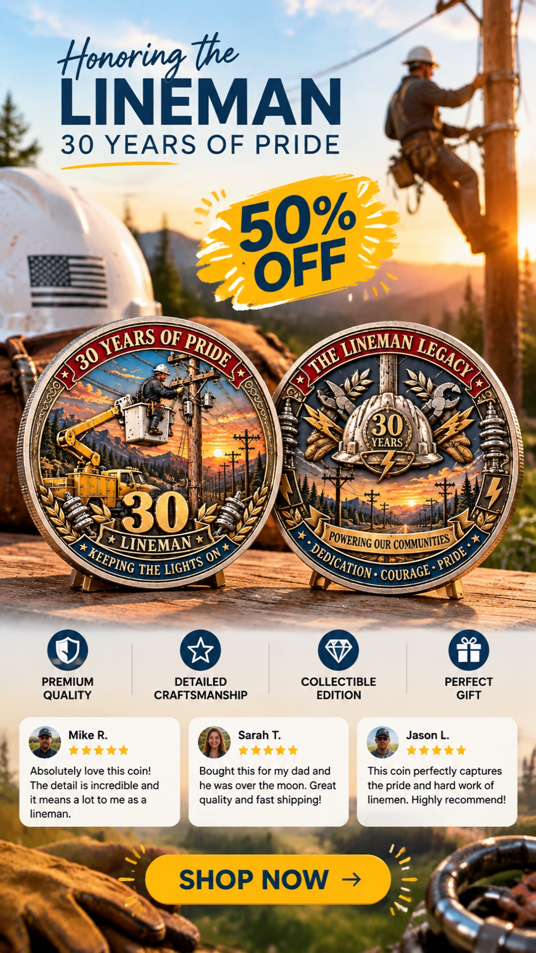 lineman 30 years of pride commemorative challenge coin landing 02
