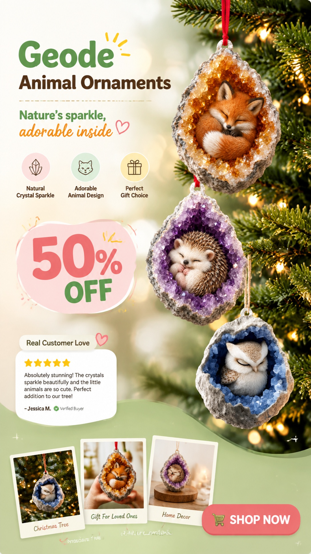 geode animal christmas ornaments landing 02