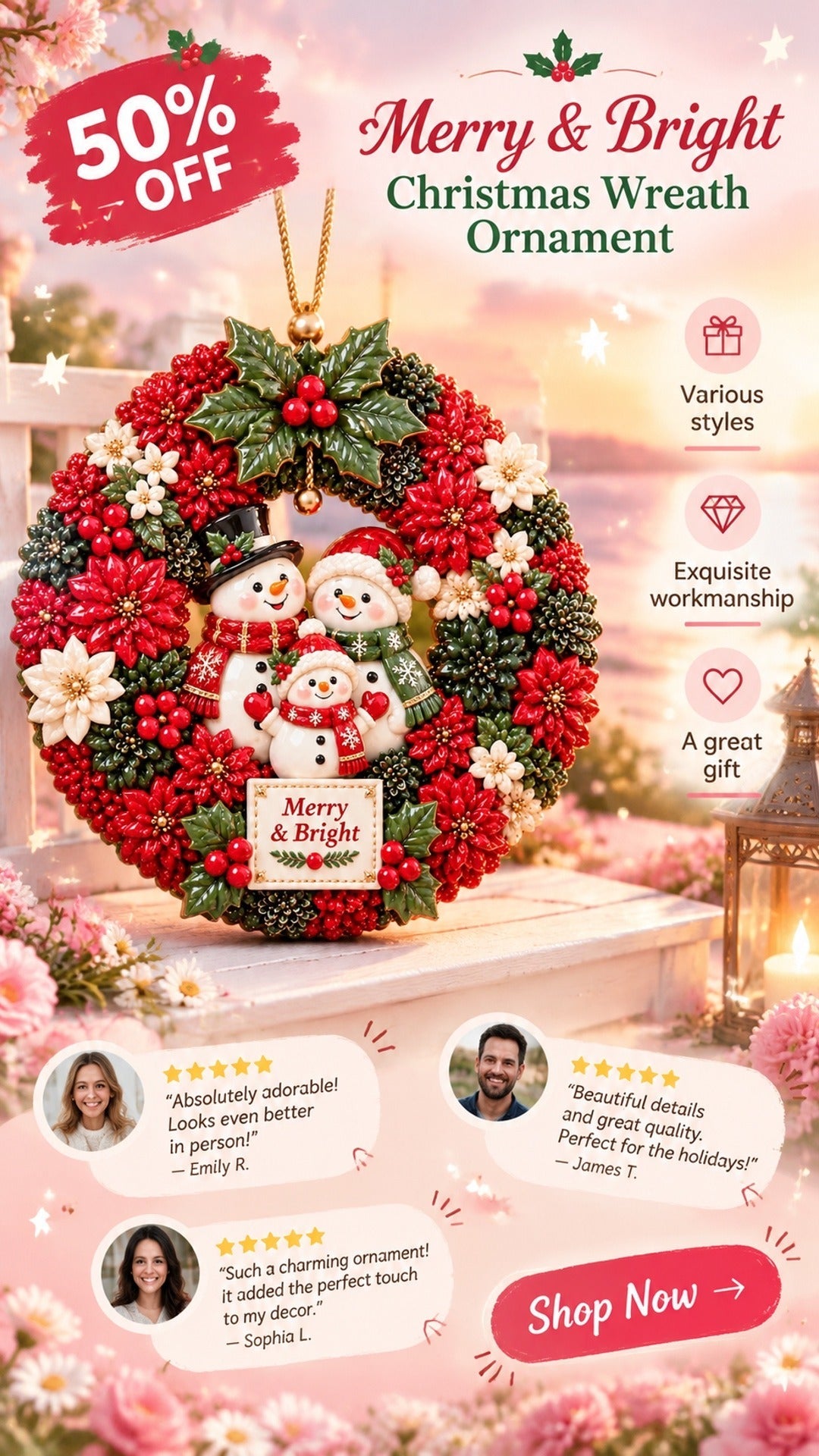 merry bright christmas wreath acrylic ornament landing 02
