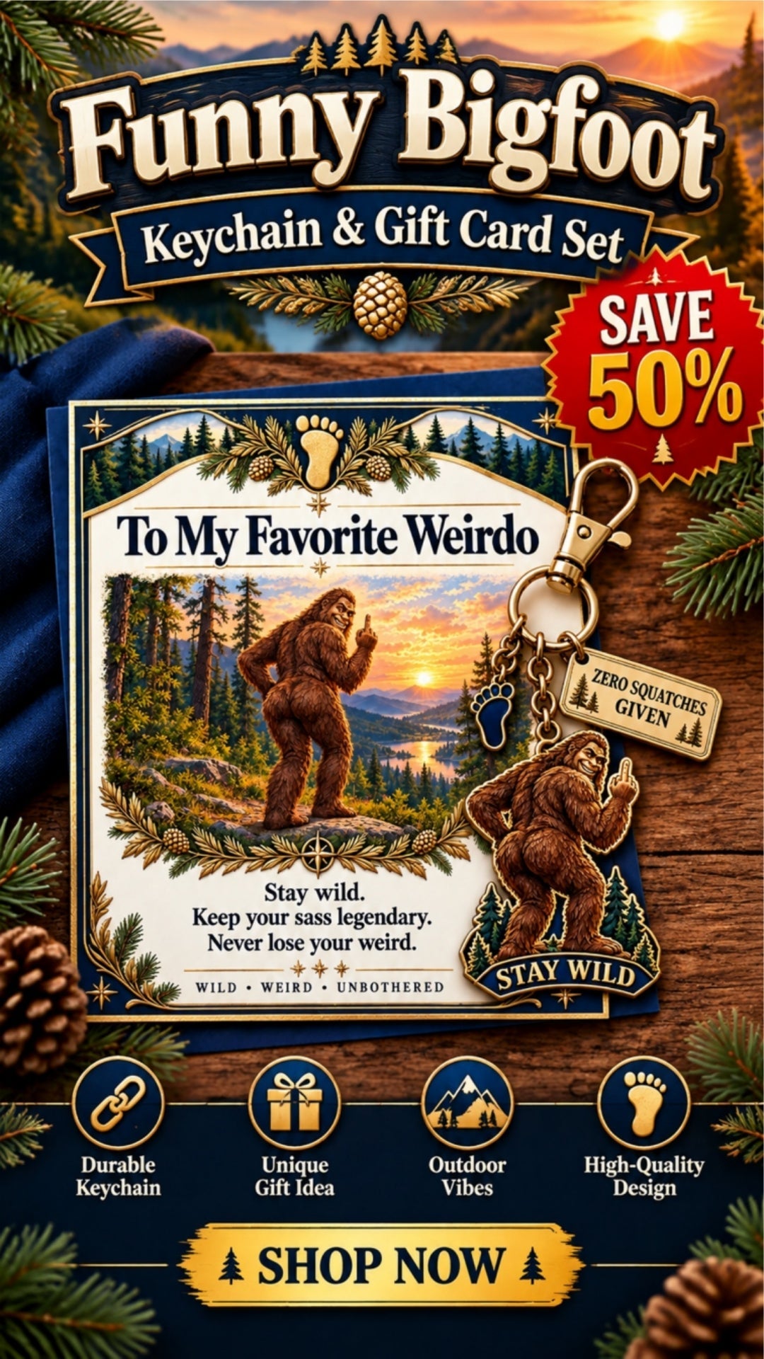 to my favorite weirdo funny bigfoot keychain gift card set sassy gag gift for best friends landing 02
