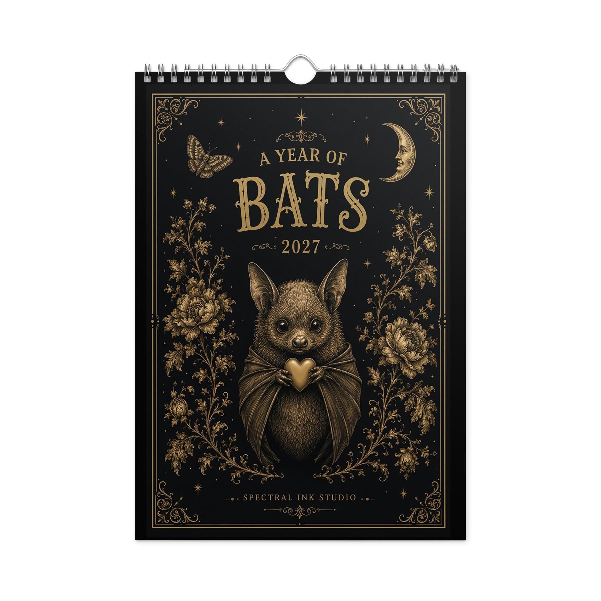 2027 Vintage Victorian Gothic Bat Art Monthly Wall Calendar