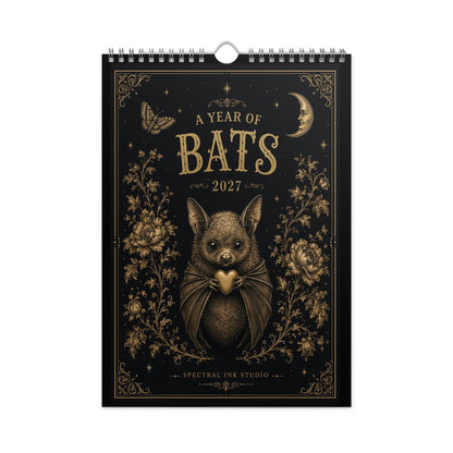 2027 Vintage Victorian Gothic Bat Art Monthly Wall Calendar