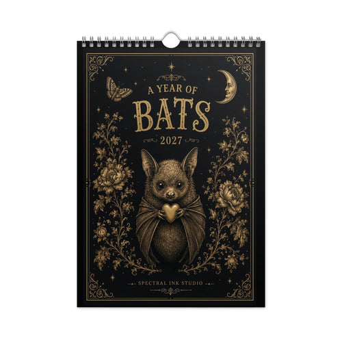 2027 Vintage Victorian Gothic Bat Art Monthly Wall Calendar
