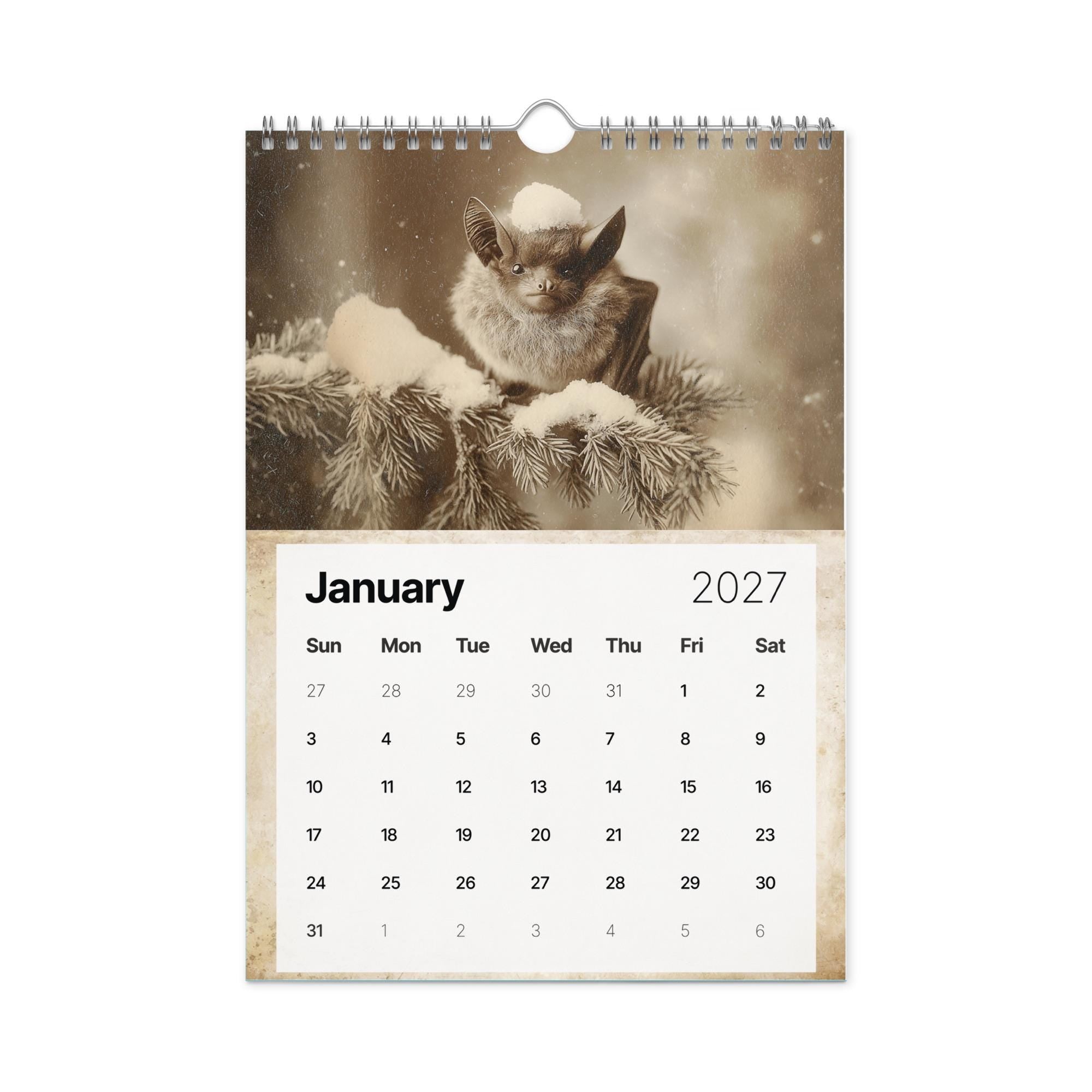 2027 Vintage Victorian Gothic Bat Art Monthly Wall Calendar