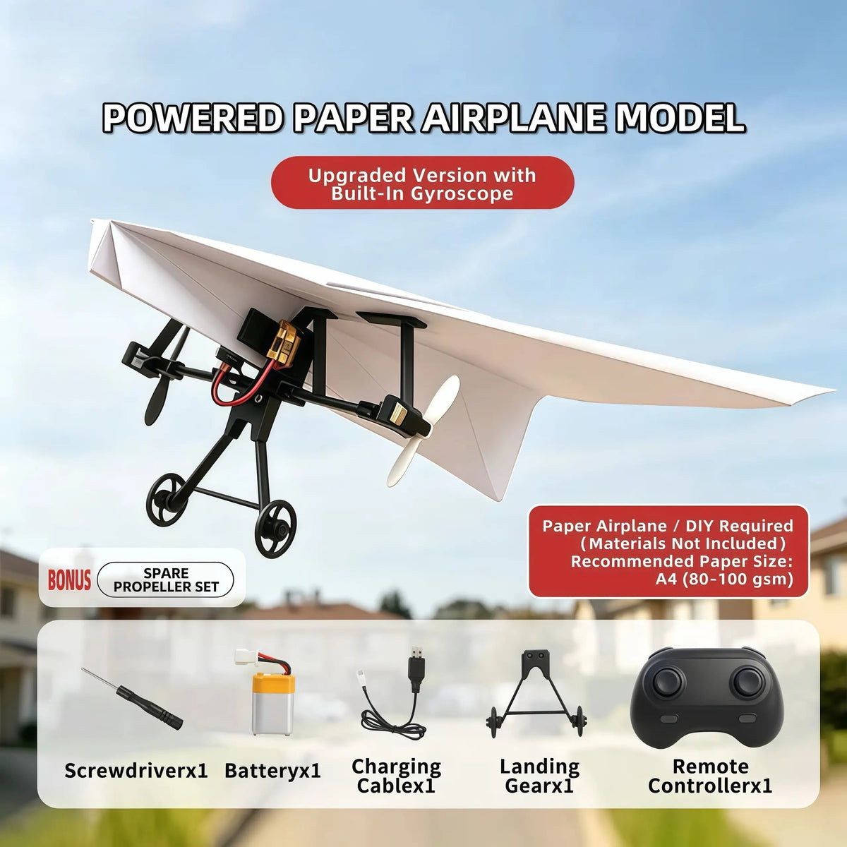 rc powered paper airplane kit landing 06