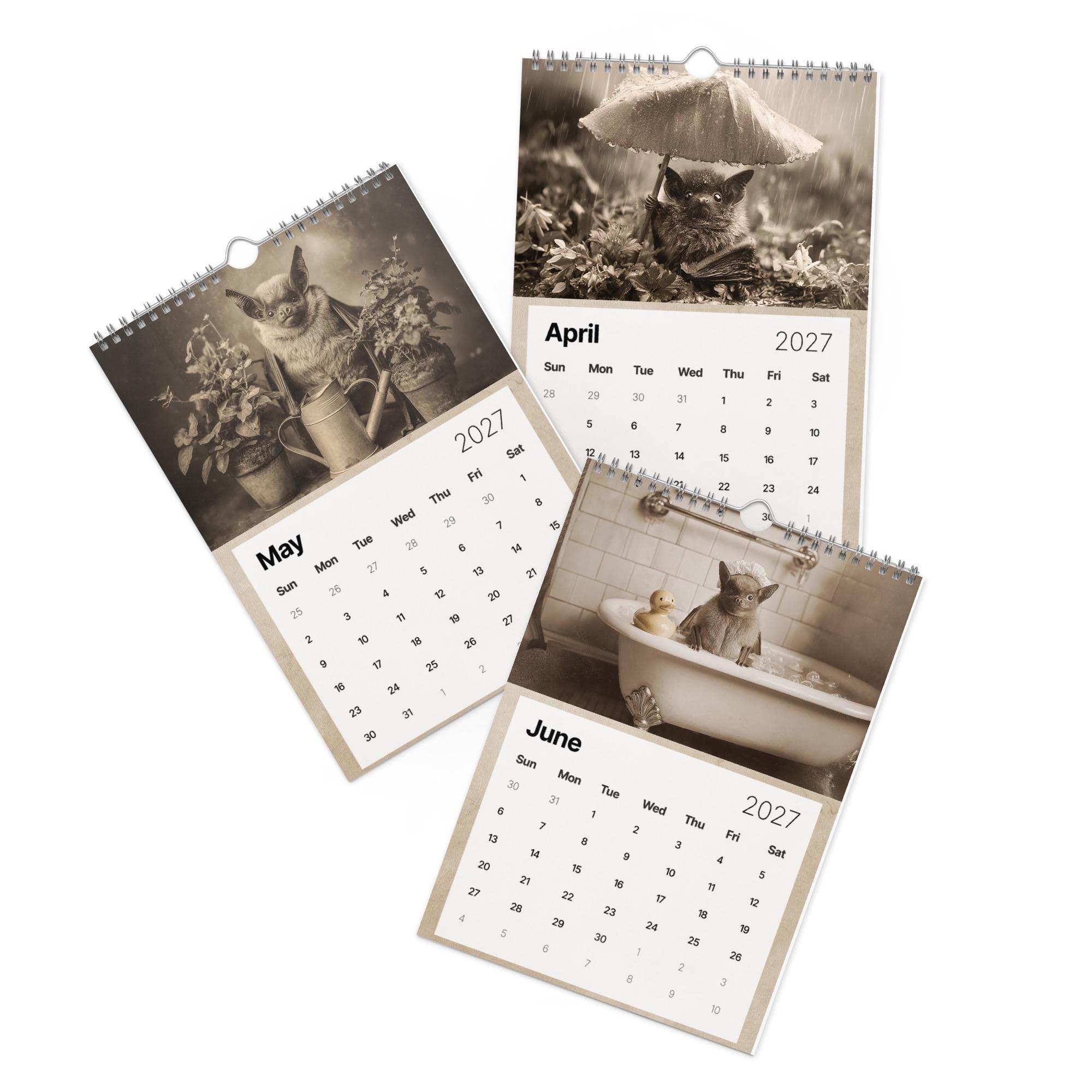2027 Vintage Victorian Gothic Bat Art Monthly Wall Calendar