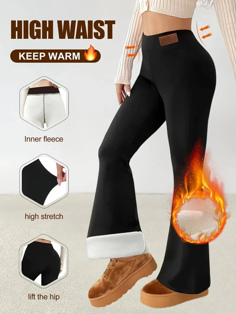 womens thermal thick lambskin high waisted micro flared pants landing 06
