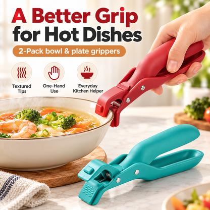 🔥 Limited-Time 49% OFF - 2-Pack Hot Bowl & Plate Grippers | Kitchen Safety Clips