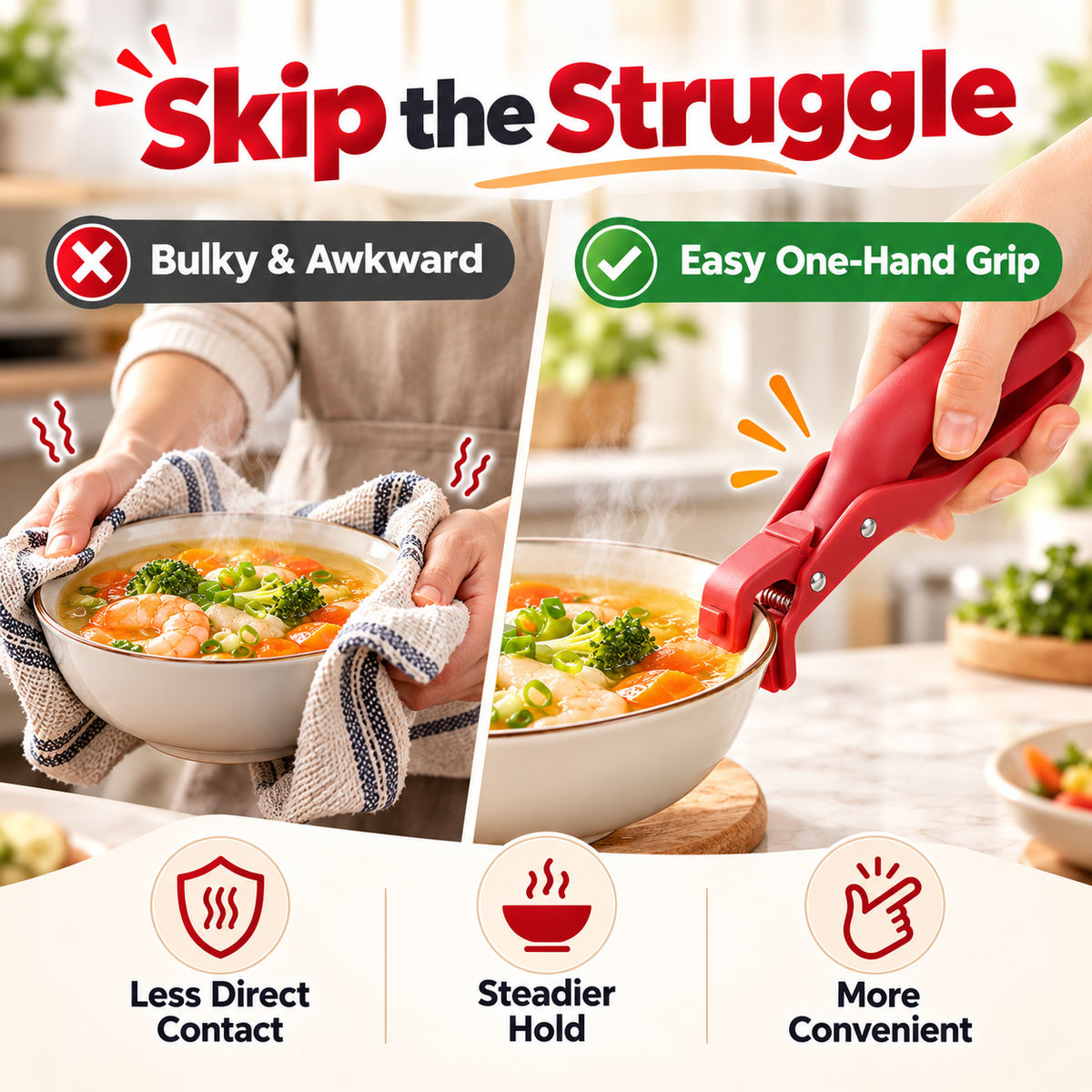 🔥 Limited-Time 49% OFF - 2-Pack Hot Bowl & Plate Grippers | Kitchen Safety Clips