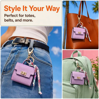4pcs Mini Square Bag Pendant Keychain - High Quality Leather with Colorful Strap 🎒