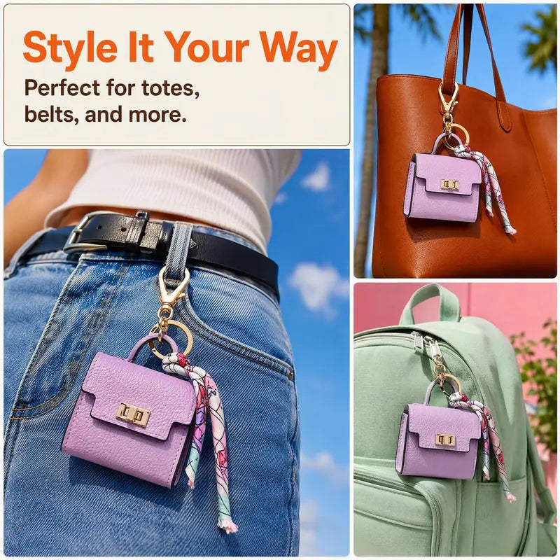 4pcs mini square bag pendant keychain high quality leather with colorful strap landing 05
