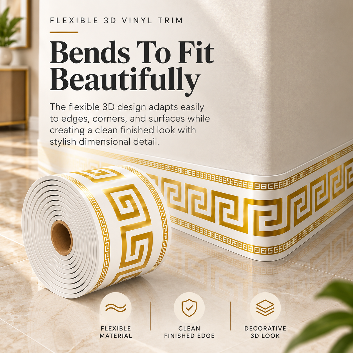 🛠️ No-Tool Vinyl Baseboard Roll – Self-Adhesive Skirting Trim, Removable & Reusable, European Corner Guard for DIY Home Decor