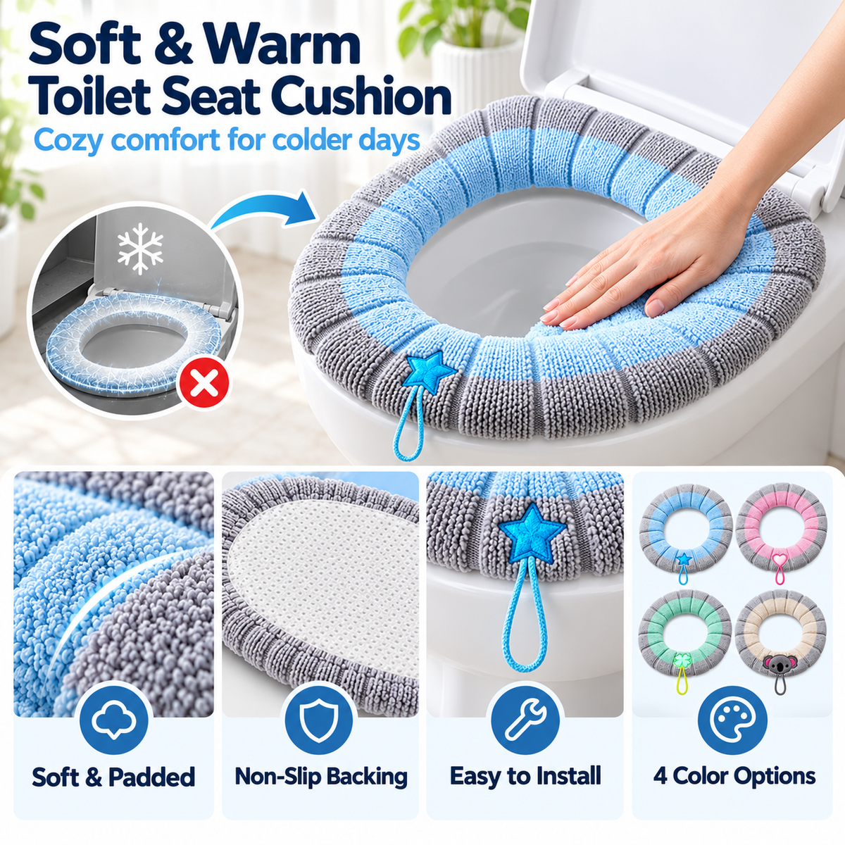 🚽❄️ Thick Plush Toilet Seat Cushion | Soft, Warm & Washable