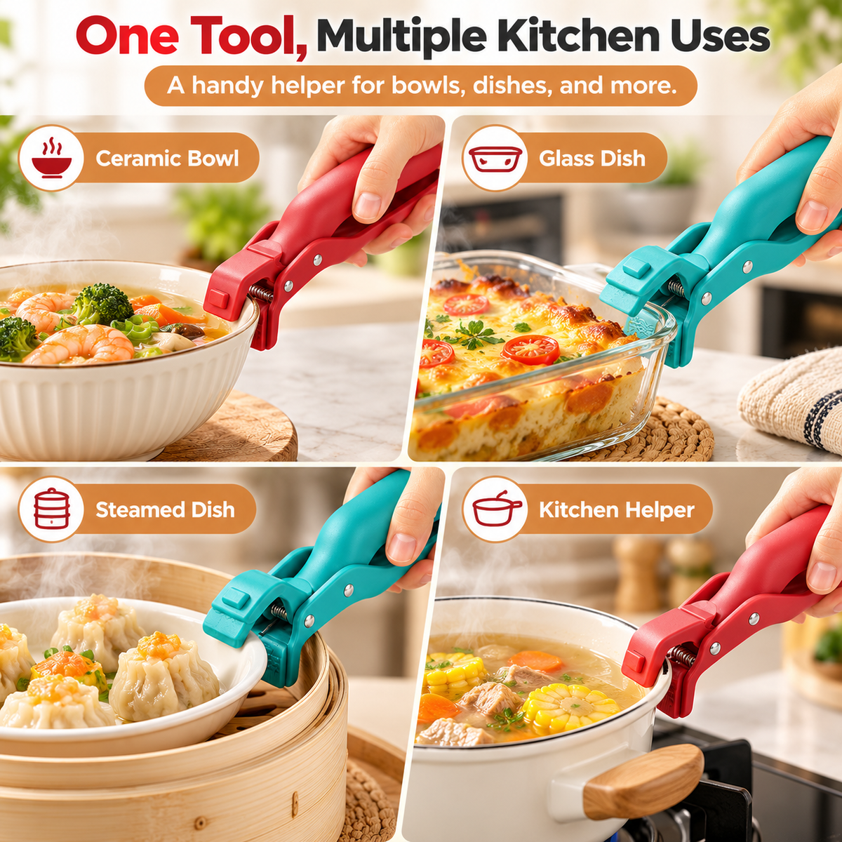 🔥 Limited-Time 49% OFF - 2-Pack Hot Bowl & Plate Grippers | Kitchen Safety Clips