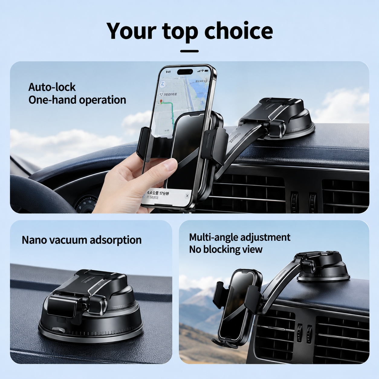🔥 Limited-Time 49% OFF 🚗 Strong Vacuum Suction Car Phone Holder | Adjustable Dashboard Mount
