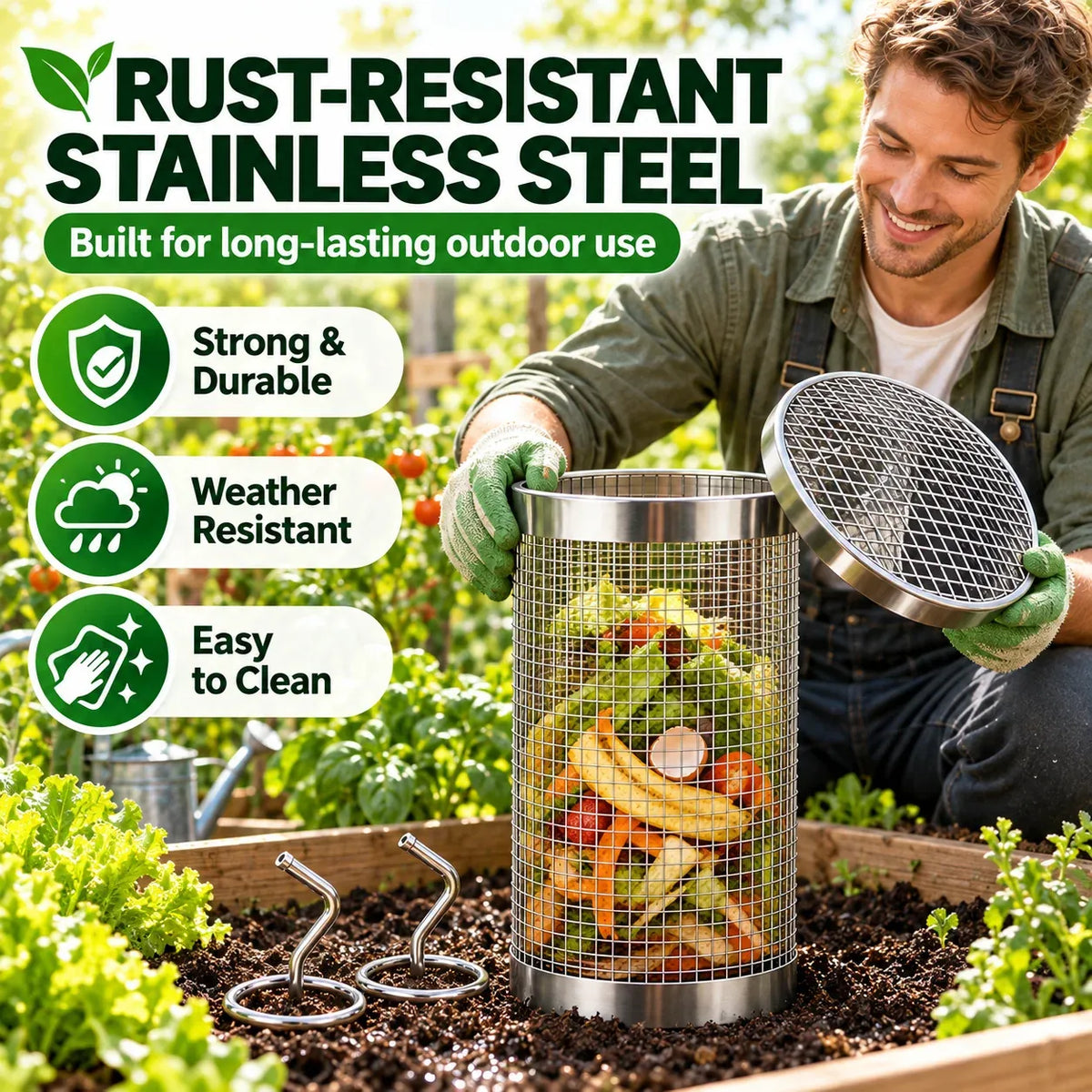 Stainless Steel Worm Composting Tube for Gardens