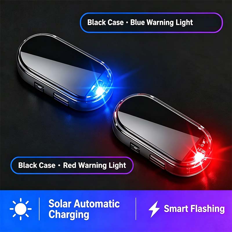 2PCS Solar Powered Fake Car Alarm Light, Auto Light Sensor LED Simulated Security Warning Light🚨
