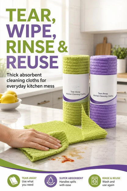 🧽 Reusable Tear-Off Cleaning Cloth Roll – Tear, Wipe, Wash & Reuse