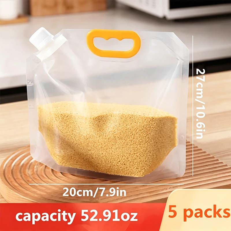 5pcs/pack Grain Sealed Bags, Transparent Food Storage Bags, Moisture-Proof and Pest-Resistant🌾